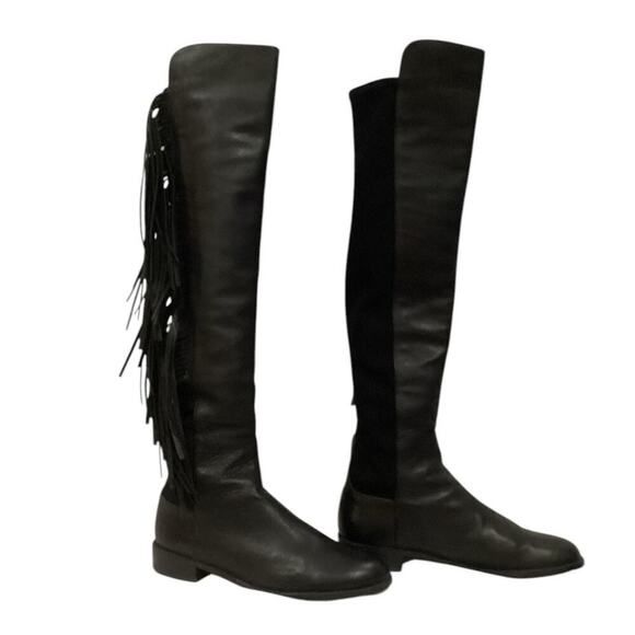 Stuart Weitzman 5050 Fringe Over The Knee Boot In Black Nappa Leather Size 7 - Picture 4 of 16